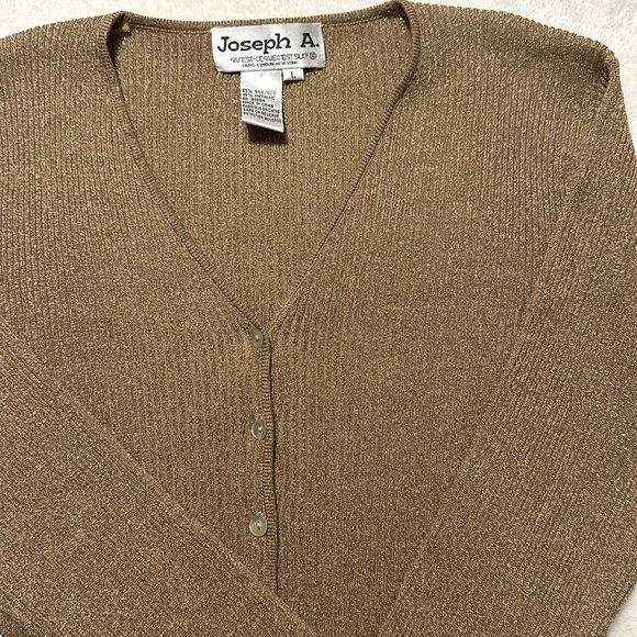 Vintage JOESPH A- Cardigan Silk Blend Sparkle Y2K Gold Stretch Old Money Size L - Picture 4 of 11